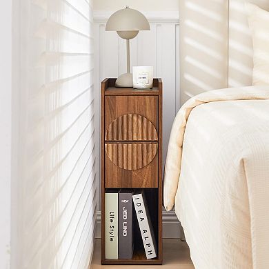 8-inch wide slim side table, bedside table, with 2 drawers - Mid-century design