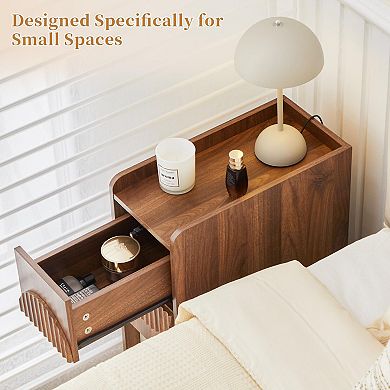 8-inch wide slim side table, bedside table, with 2 drawers - Mid-century design