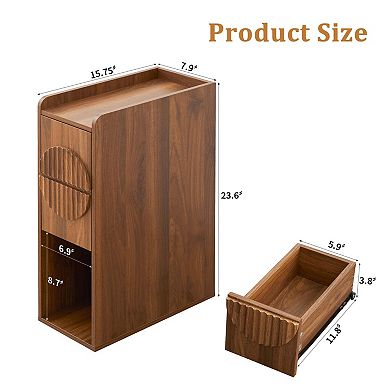 8-inch wide slim side table, bedside table, with 2 drawers - Mid-century design