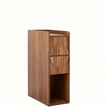 8-inch wide slim side table, bedside table, with 2 drawers - Mid-century design