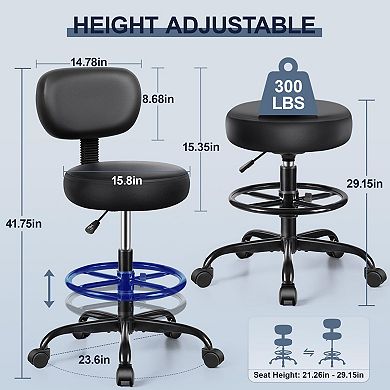Adjustable Height & Footrest Swivel Drafting Chair with Detachable PU Leather Backrest