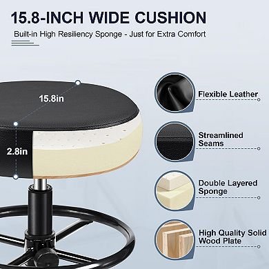 Adjustable Height & Footrest Swivel Drafting Chair with Detachable PU Leather Backrest