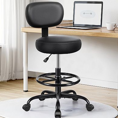 Adjustable Height & Footrest Swivel Drafting Chair with Detachable PU Leather Backrest