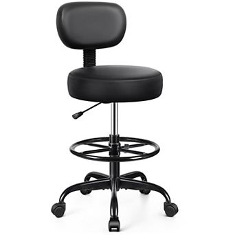 Adjustable Height & Footrest Swivel Drafting Chair with Detachable PU Leather Backrest