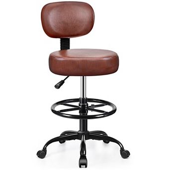 Adjustable Height & Footrest Swivel Drafting Chair with Detachable PU Leather Backrest