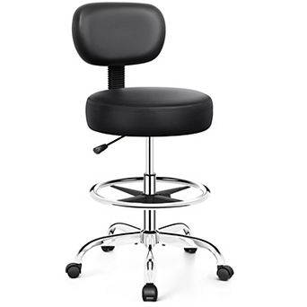 Adjustable Height & Footrest Swivel Drafting Chair with Detachable PU Leather Backrest