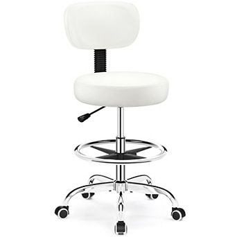 Adjustable Height & Footrest Swivel Drafting Chair with Detachable PU Leather Backrest