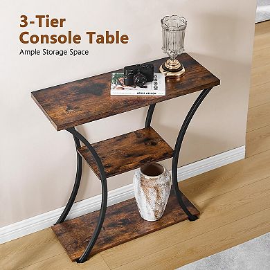 Elegant 3-Tier Console Table with Curved Metal Frames for Entryways