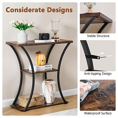 Elegant 3-Tier Console Table with Curved Metal Frames for Entryways