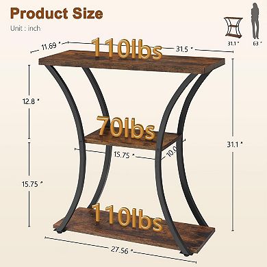 Elegant 3-Tier Console Table with Curved Metal Frames for Entryways