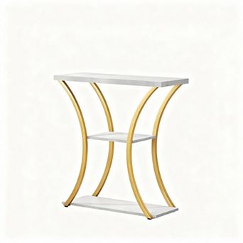 Elegant 3 tier Console Table with Curved Metal Frames for Entryways