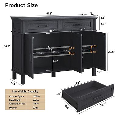 Buffet Cabinet with Drawers and Adjustable Shelves for Kitchen/Living Room