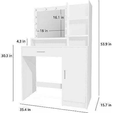 Adjustable Brightness Makeup Desk with 12 LED Lights, Large Storage, Durable, Easy Install