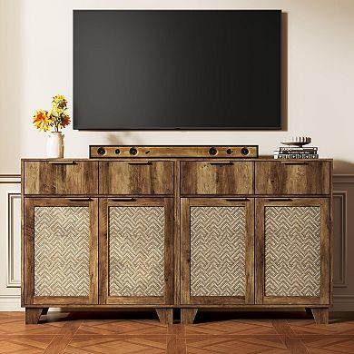 Boho Farmhouse Sideboard with 2 Doors 2 Drawers for Living Room