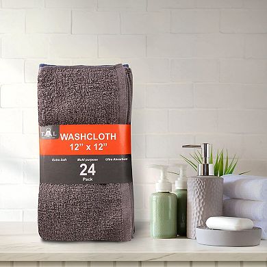 Cotton Wash Cloths - 24 Pack, Soft, Absorbent, Multi-Use
