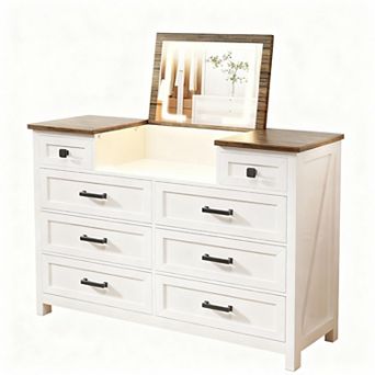 8-Drawer LED Mirror Wood Dresser for Bedroom