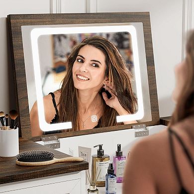 8-Drawer LED Mirror Wood Dresser for Bedroom