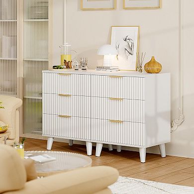 Fluted White Nightstand Set - 3 Drawers, Charging Station, Sturdy, Easy Assembly