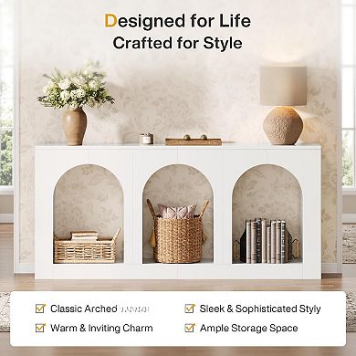 Console Table with 3 Arched Shelves for Entryway, Hallway, or Living Room