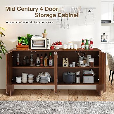 Corrugated four-door adjustable shelf living room sideboard, storage cabinet