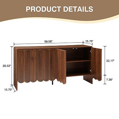 Corrugated four-door adjustable shelf living room sideboard, storage cabinet