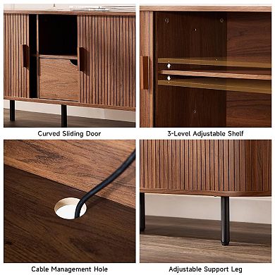 Mid-Century Modern TV Stand, 80" TV Fit, 8 Storage Spaces