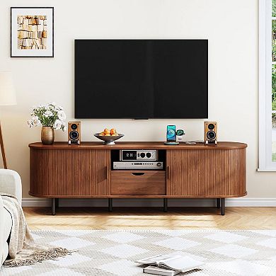 Mid-Century Modern TV Stand, 80" TV Fit, 8 Storage Spaces