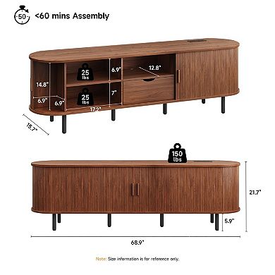 Mid-Century Modern TV Stand, 80" TV Fit, 8 Storage Spaces