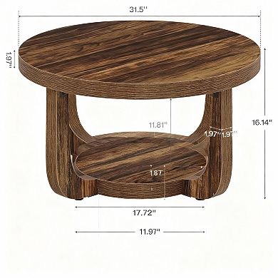 Dark Brown 2-Tier Round Coffee Table with Storage