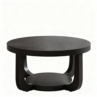 Dark Brown 2 tier Round Coffee Table with Storage