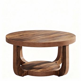 Dark Brown 2 tier Round Coffee Table with Storage