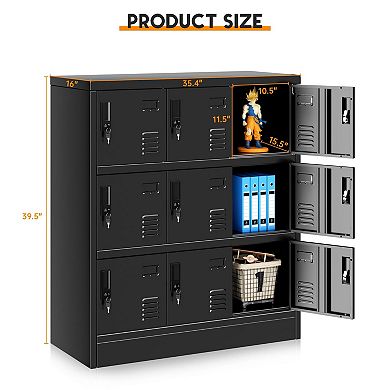 9-Door Metal Locker with Vents and Card Slots for Office, Home, and Storage