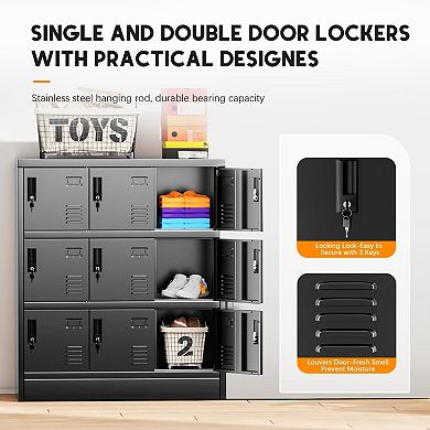 9-Door Metal Locker with Vents and Card Slots for Office, Home, and Storage