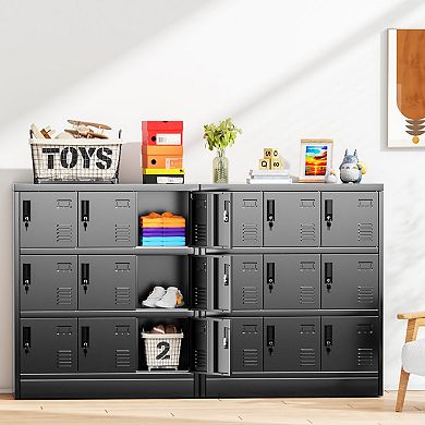 9-Door Metal Locker with Vents and Card Slots for Office, Home, and Storage