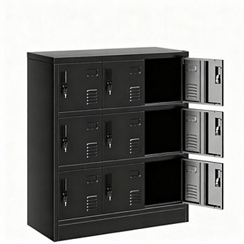 9-Door Metal Locker with Vents and Card Slots for Office, Home, and Storage