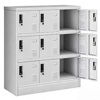 9-Door Metal Locker with Vents and Card Slots for Office, Home, and Storage