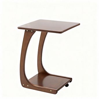 C-shaped Pulley End Side Table - Walnut Color, Easy to Assemble, Multipurpose