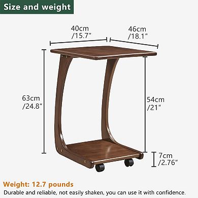 C-shaped Pulley End Side Table - Walnut Color, Easy to Assemble, Multipurpose