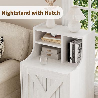 Country-style side table with shelf, storage function, and barn door design, bedside table