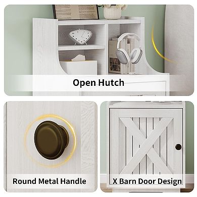 Country-style side table with shelf, storage function, and barn door design, bedside table