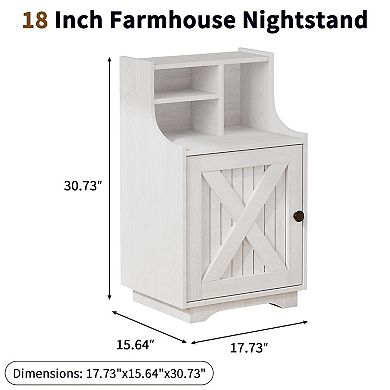 Country-style side table with shelf, storage function, and barn door design, bedside table