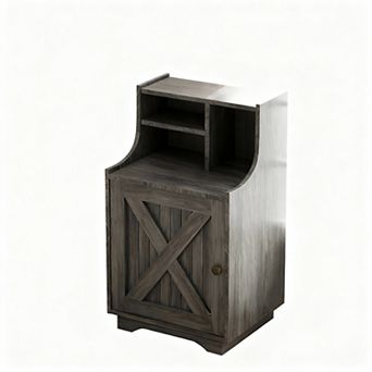 Country-style side table with shelf, storage function, and barn door design, bedside table