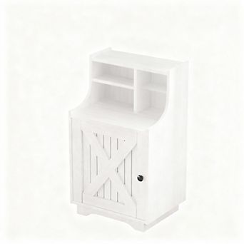 Country-style side table with shelf, storage function, and barn door design, bedside table