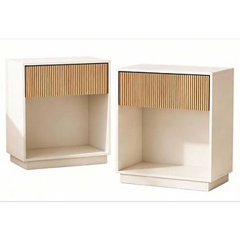 White+Oak Modern Nightstand Set of 2: Multi-Use, Storage, Durable
