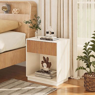 White+Oak Modern Nightstand Set of 2: Multi-Use, Storage, Durable