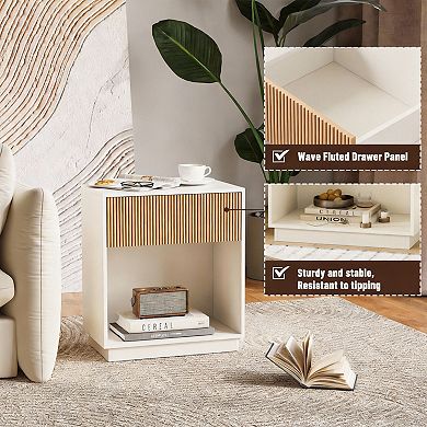 White+Oak Modern Nightstand Set of 2: Multi-Use, Storage, Durable