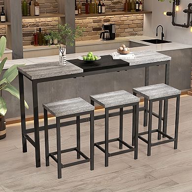 Merax Modern Color Block Dining Table Set with Hanging Stools Sturdy Metal