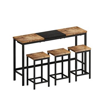 Merax Modern Color Block Dining Table Set with Hanging Stools Sturdy Metal
