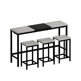 Merax Modern Color Block Dining Table Set with Hanging Stools Sturdy Metal