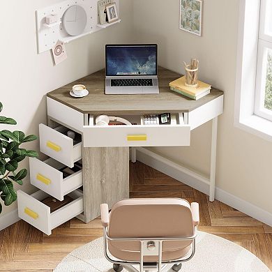Corner Desk with 4 Drawers for Home Office, Living Room, Bedroom